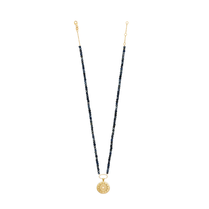 Sapphire Beaded Necklace with Multistar Pendant