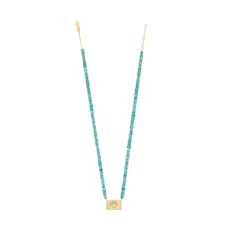 Apatite Beaded Necklace with Rectangle Sunset Eye