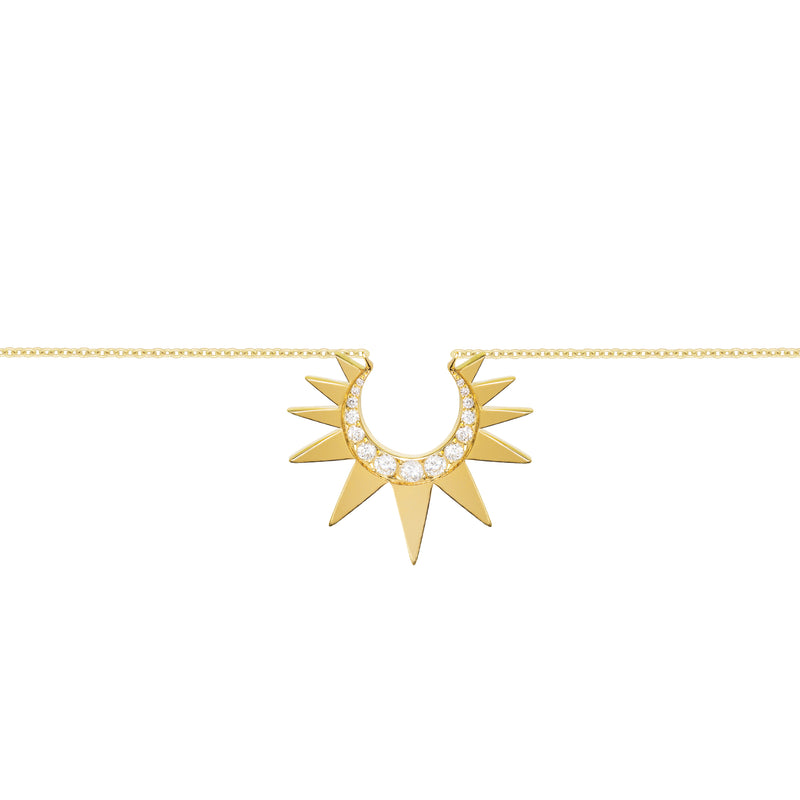 Chain Necklace with Small Diamond Crescent Sun