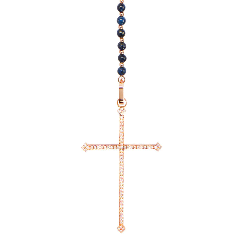 Dumortierite Cross Rosary Necklace
