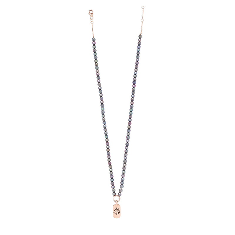Grey Pearl necklace With Mini ID Tag