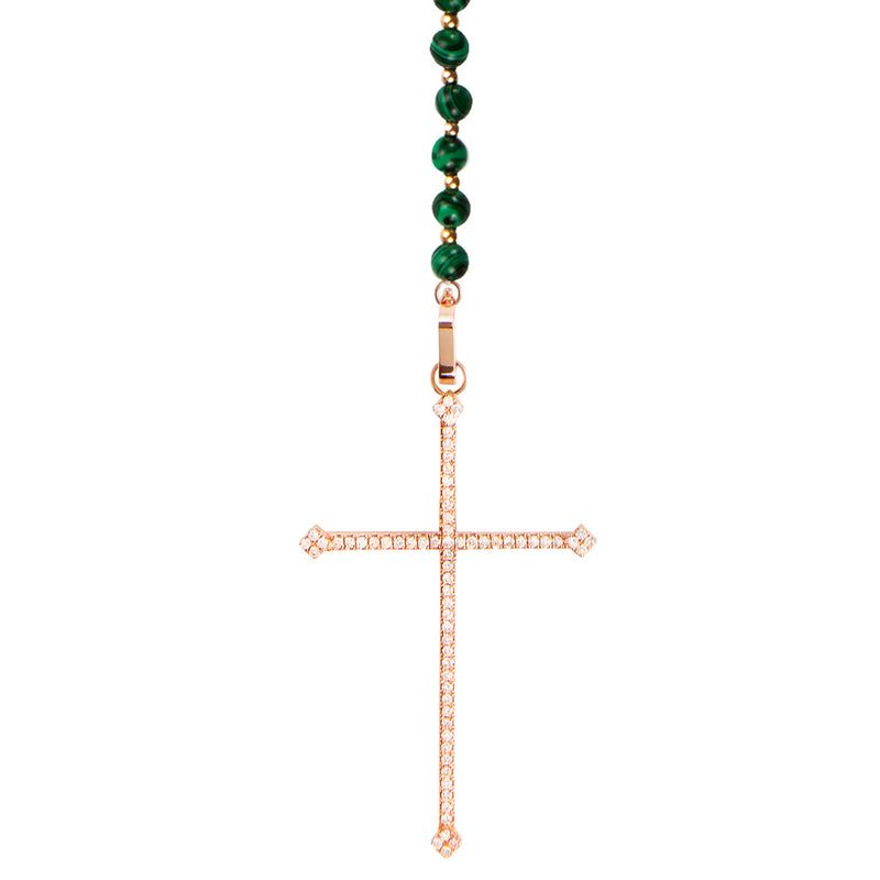 Malachite Cross Rosary Necklace