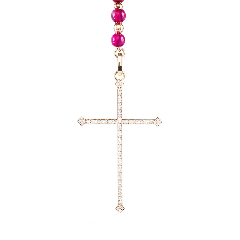 Diane Kordas Dyed Agate Cross Rosary Necklace