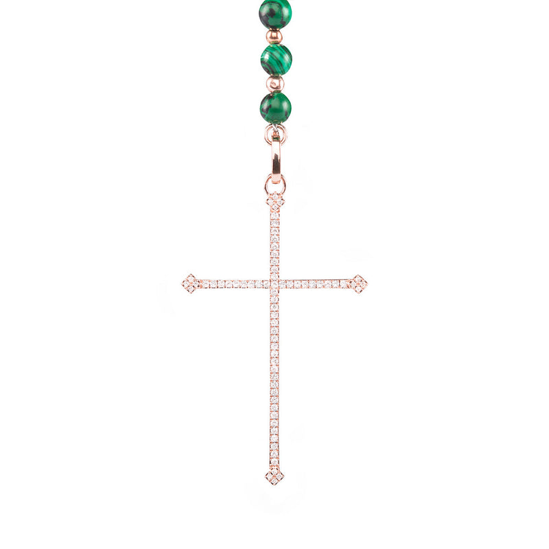 Diane Kordas Malachite Cross Rosary Necklace