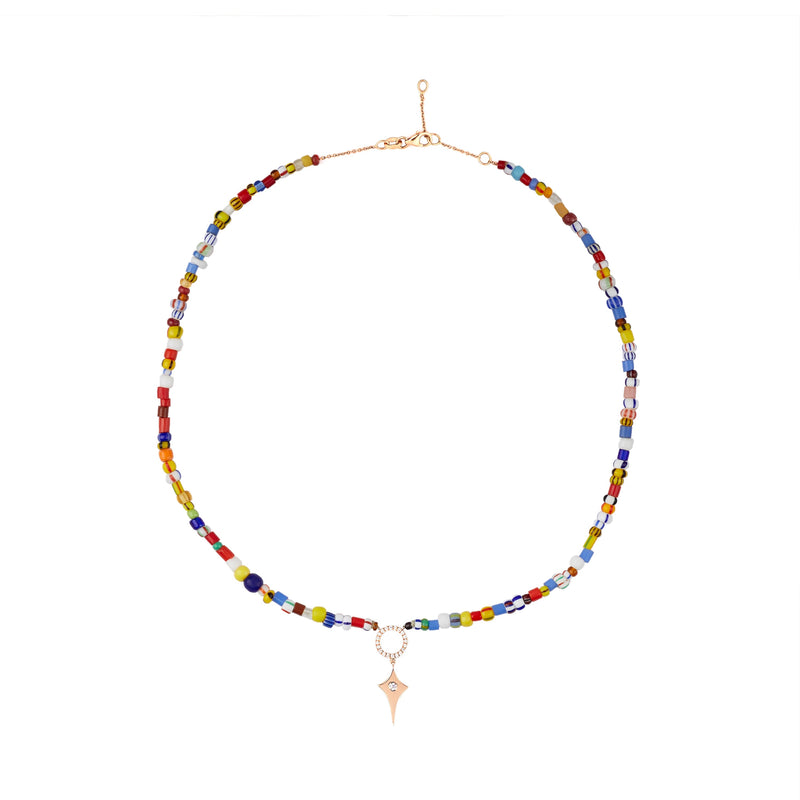 Rainbow Beaded Necklace Shield Pendant