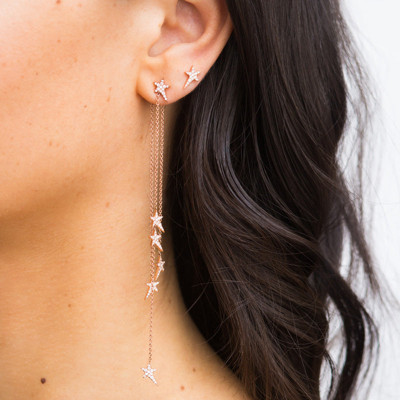 Diane Kordas Asymmetric Star Chain Earrings