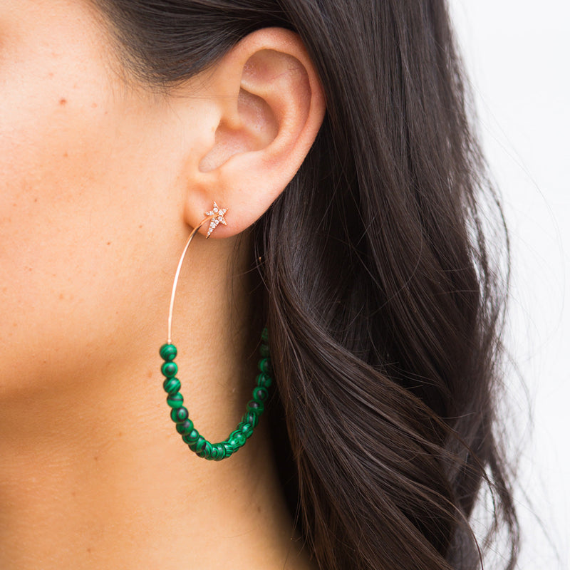 Star Green Malachite Hoop Earrings