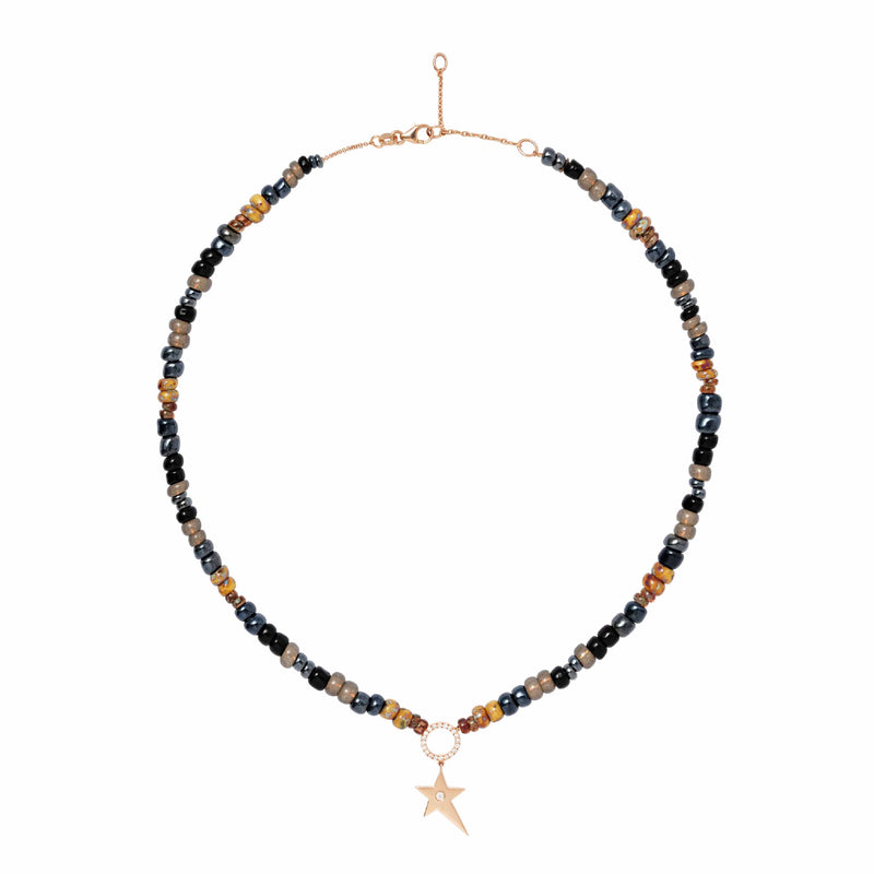 Blue & Amber Beaded Necklace With Star Charm