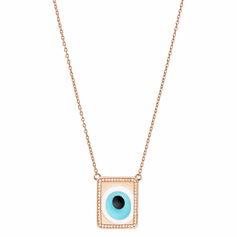 Evil Eye Necklace with Diamond Border