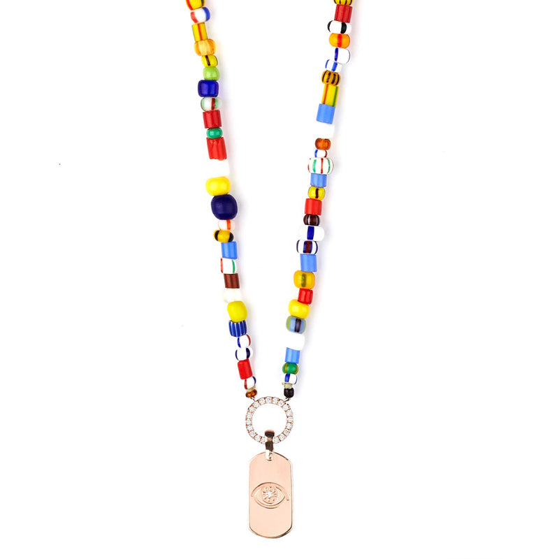 Rainbow Beaded Necklace With ID Tag Pendant