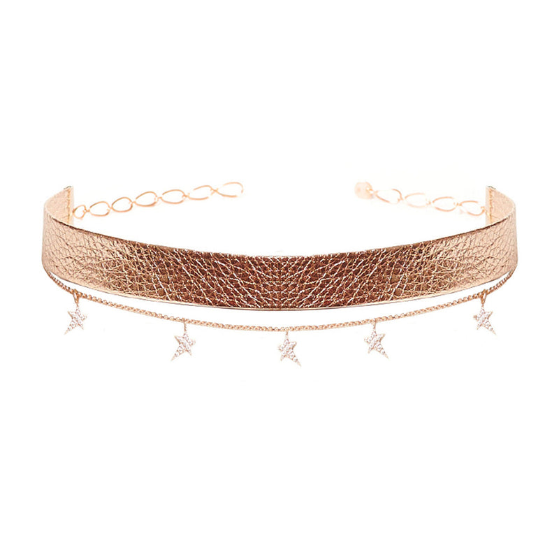Rose Gold Leather Star Chain Choker