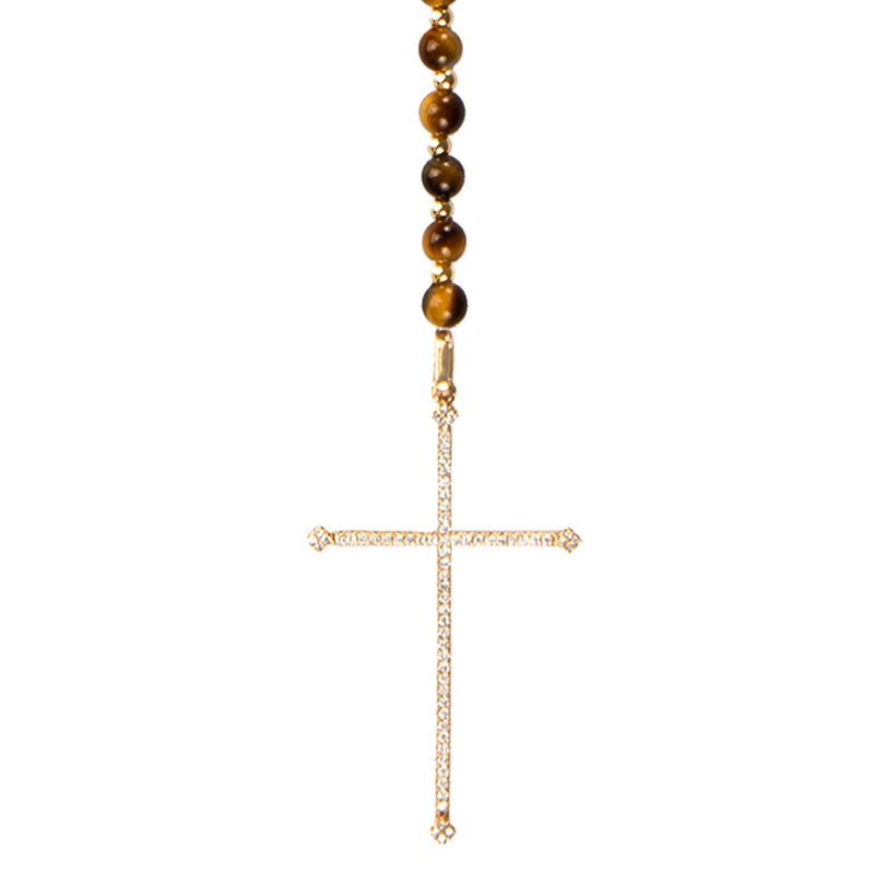 Tiger's Eye Cross Rosary Necklace