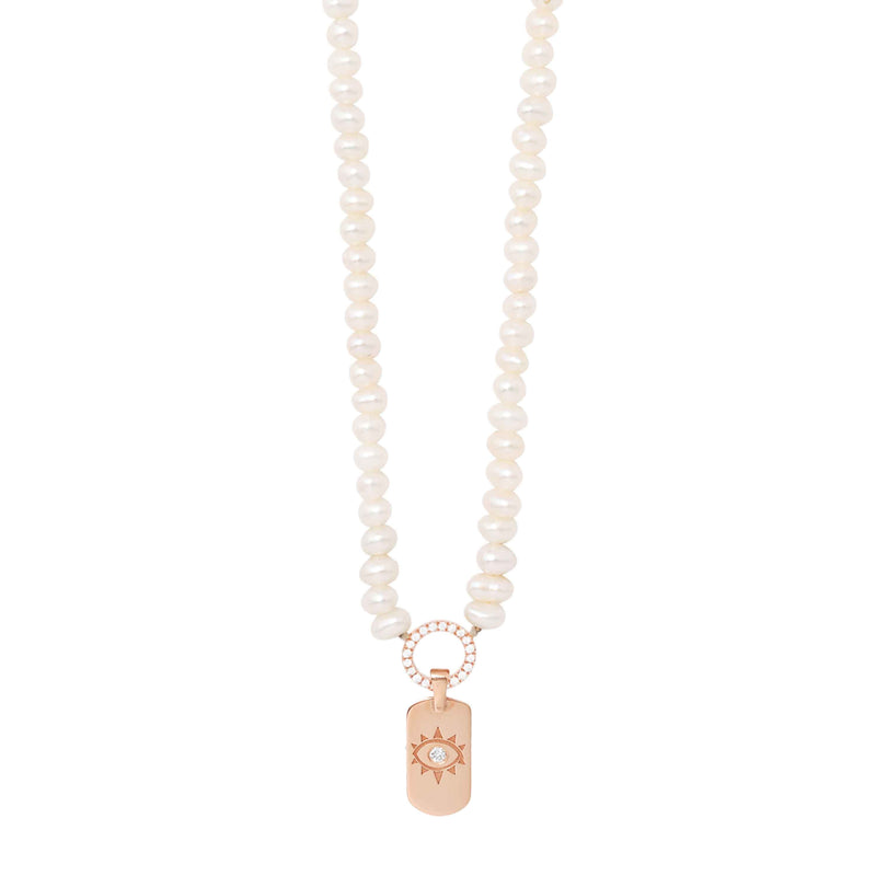 White Pearl necklace With Mini ID Tag