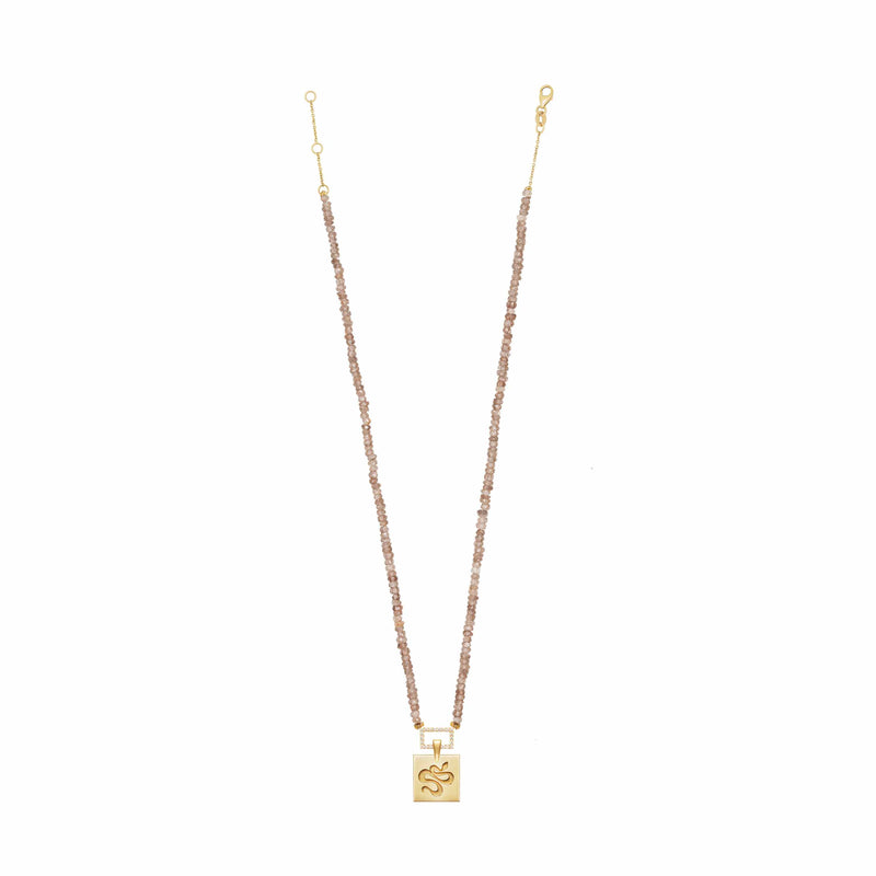 Zircon Champagne Beaded Necklace with Squared Snake Motif