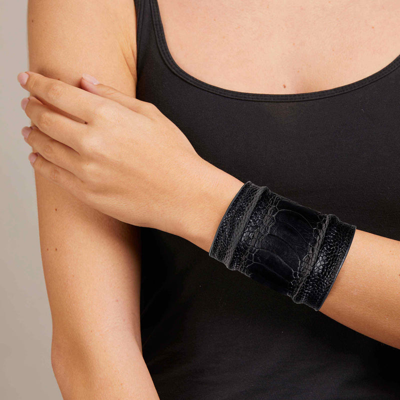 Black Ostrich Leather Cuff