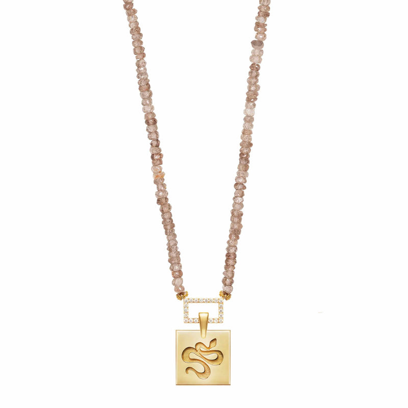 Zircon Champagne Beaded Necklace with Squared Snake Motif