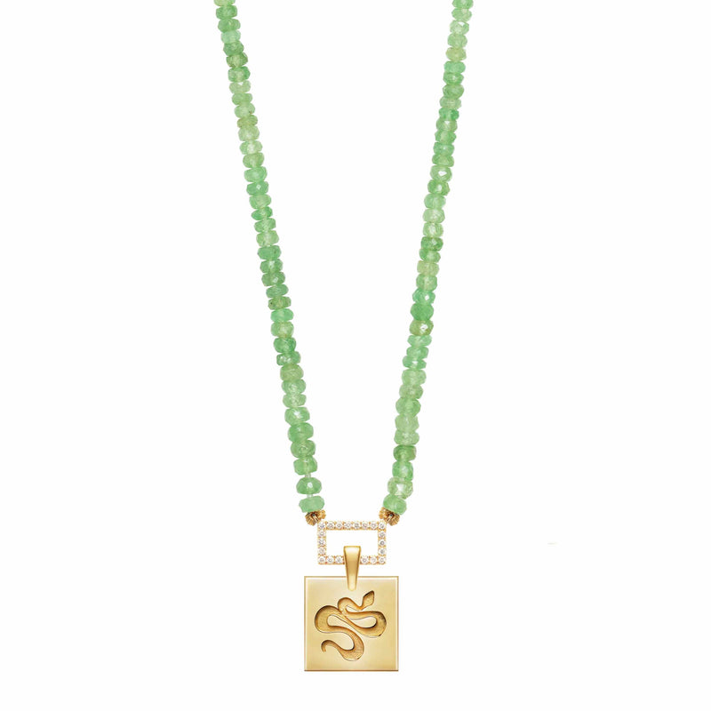 Tsavorite Beaded Necklace with Squared Snake Pendant