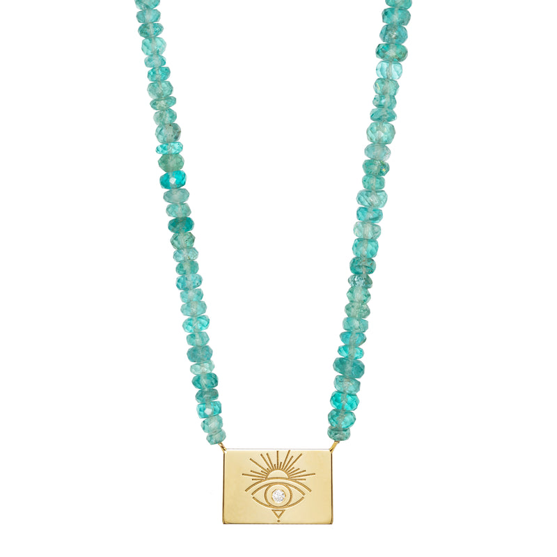 Apatite Beaded Necklace with Rectangle Sunset Eye