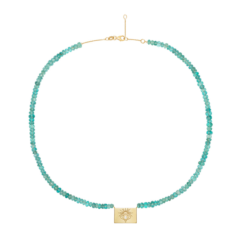 Apatite Beaded Necklace with Rectangle Sunset Eye