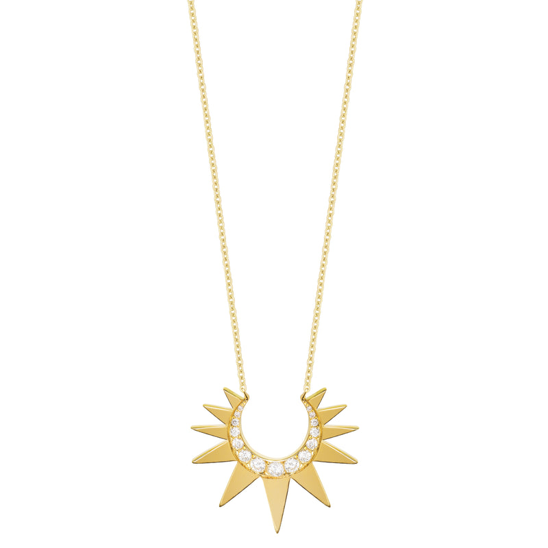 Chain Necklace with Small Diamond Crescent Sun