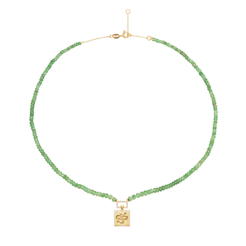 Tsavorite Beaded Necklace with Squared Snake Pendant