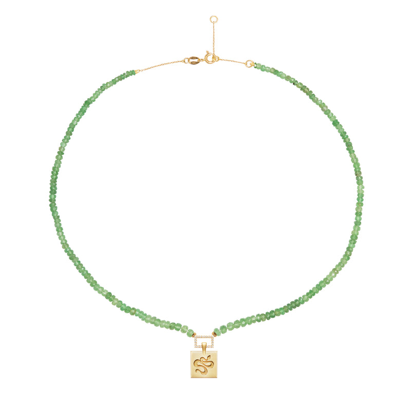Squared Snake Pendant on green tsavorite beads