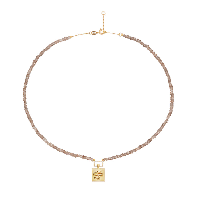 Zircon Champagne Beaded Necklace with Squared Snake Motif