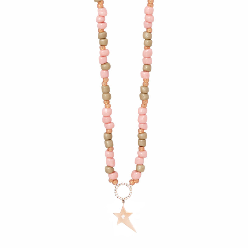 Dusty Pink Beaded Necklace with Star Pendant