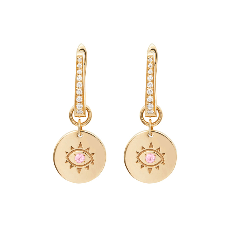 Removable Cosmos Evil Eye Charm Earrings with Pink Sapphires