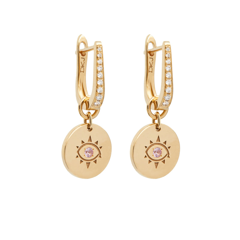 Removable Cosmos Evil Eye Charm Earrings with Pink Sapphires