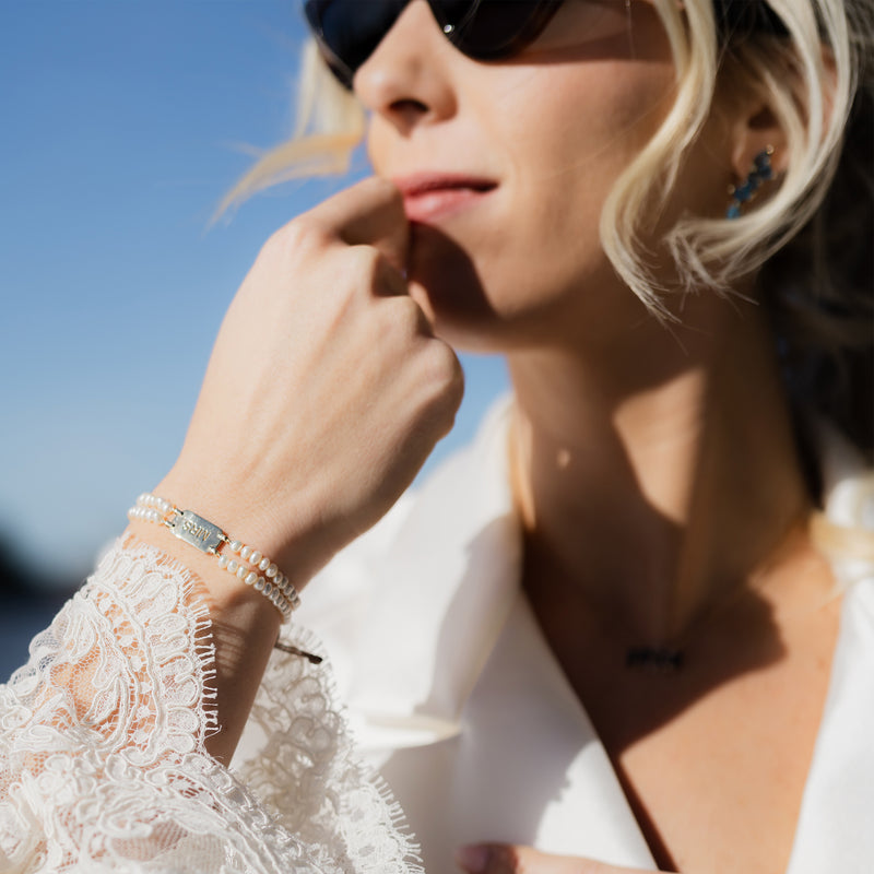 Heartbeat White Pearl Double Strand Bracelet