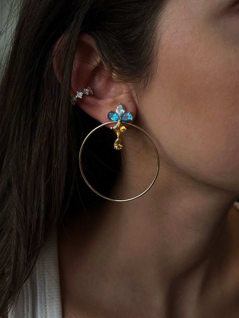 Citrine And Blue Topaz Hoop Earrings