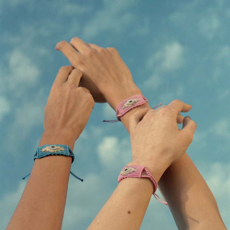 Pink  Evil Eye Woven Bracelet