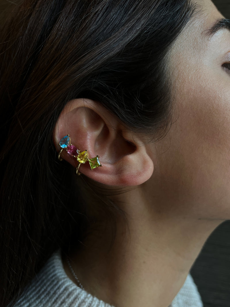 Blue Topaz, Tourmaline, Peridot And Sapphire Ear Cuff