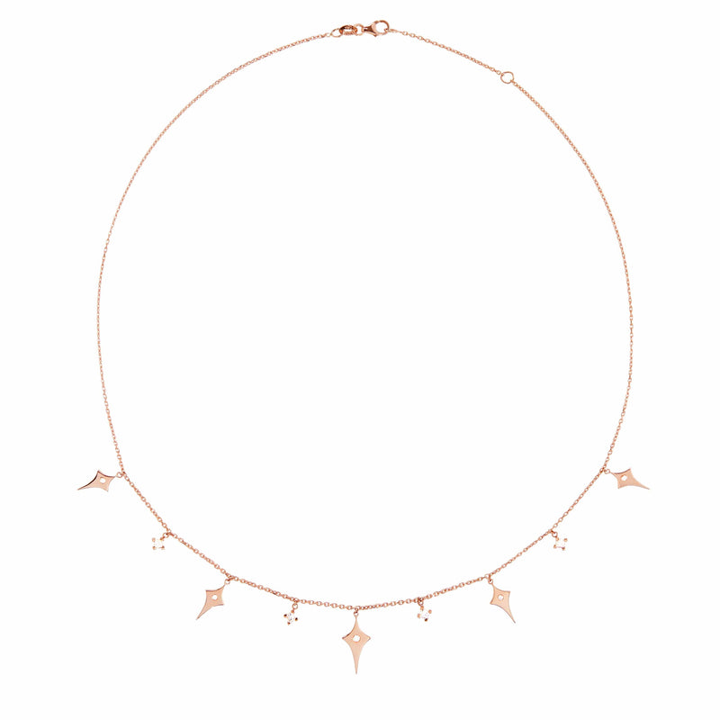 Diane Kordas 18k Rose Gold Multi-Shield and Diamond Charm Necklace