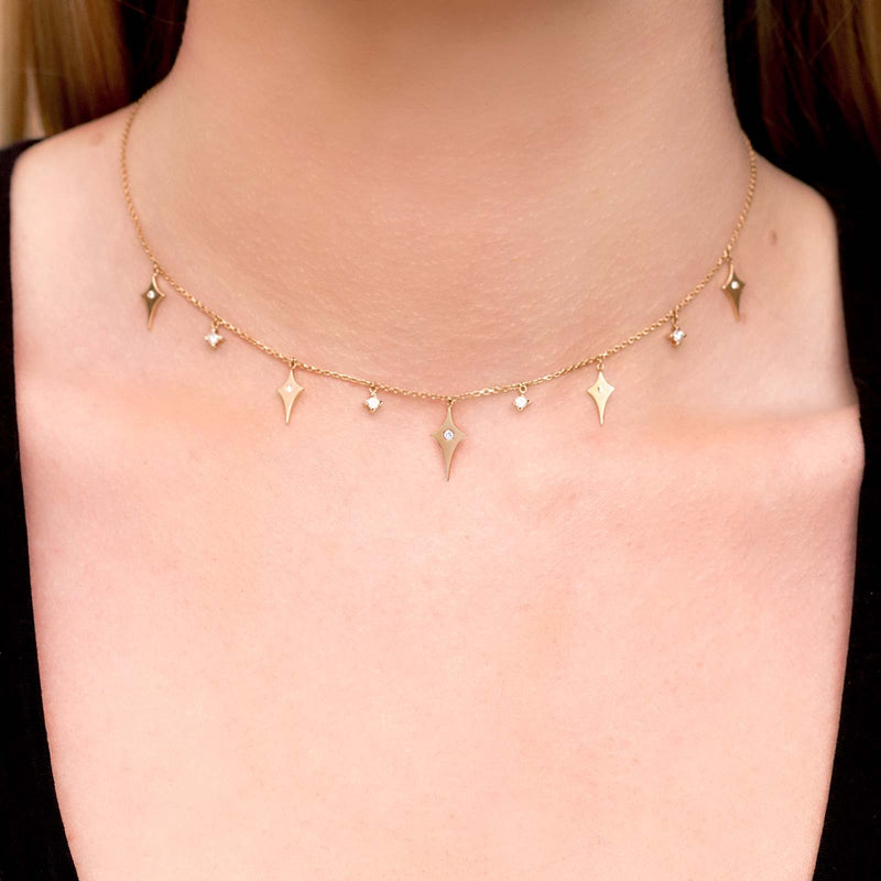 Diane Kordas 18k Rose Gold Multi-Shield and Diamond Charm Necklace