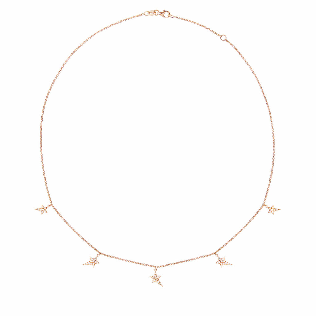 Diane Kordas 18k Rose Gold Multi-Star Charm Necklace