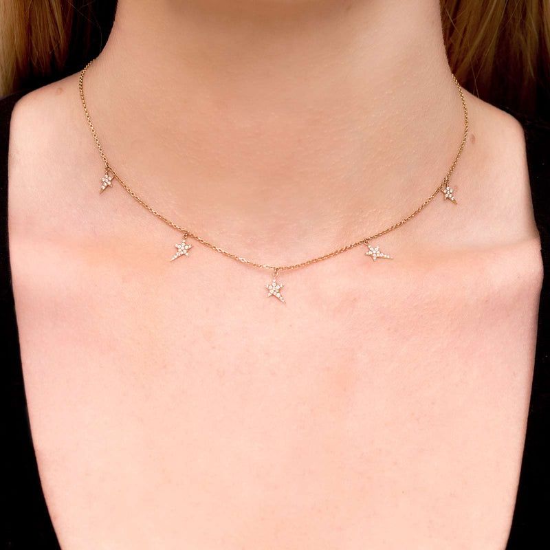 Diane Kordas 18k Rose Gold Multi-Star Charm Necklace