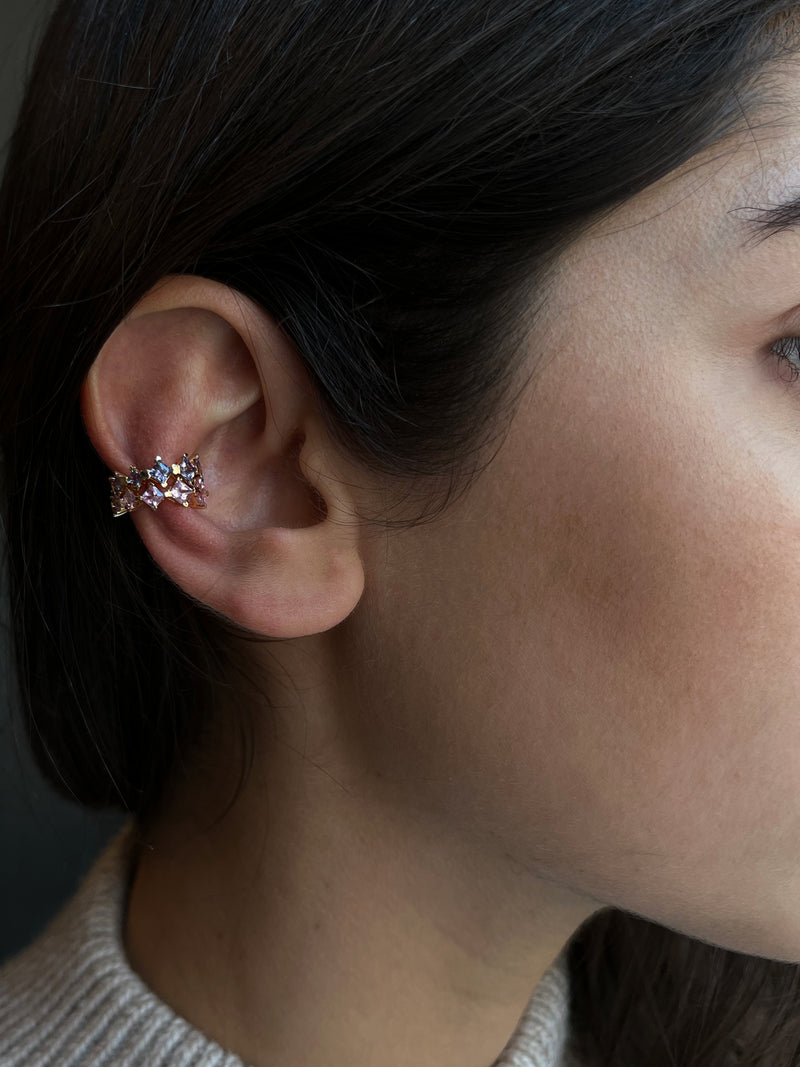 Pink Sapphire Round Ear Cuff