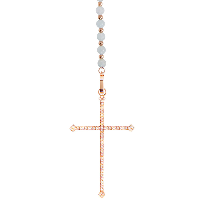 Aquamarine Cross Rosary Necklace