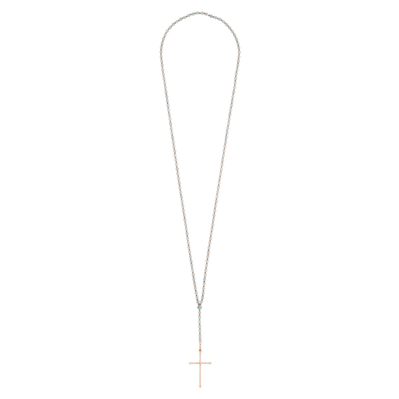 Aquamarine Cross Rosary Necklace