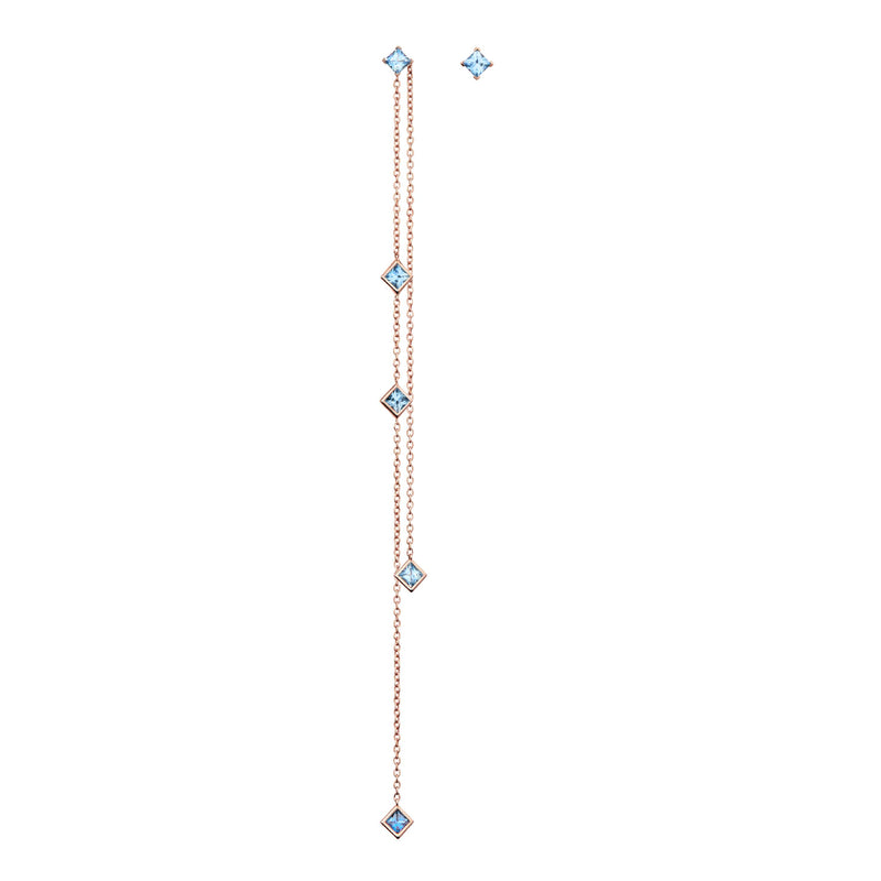 Diane Kordas Asymmetric Square Ombre Blue Sapphire Chain Earrings