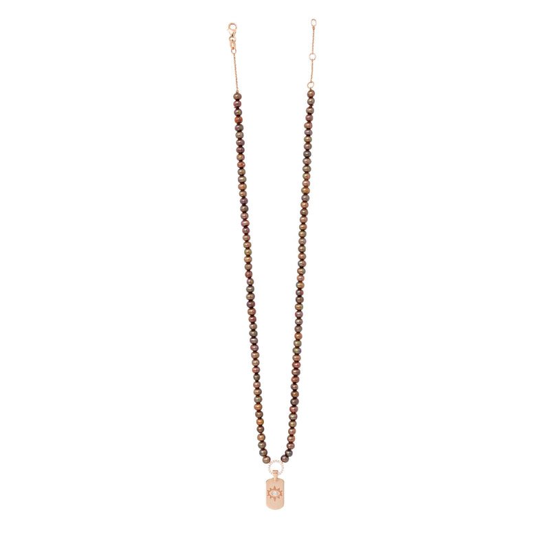Cognac Pearl necklace With Mini ID Tag