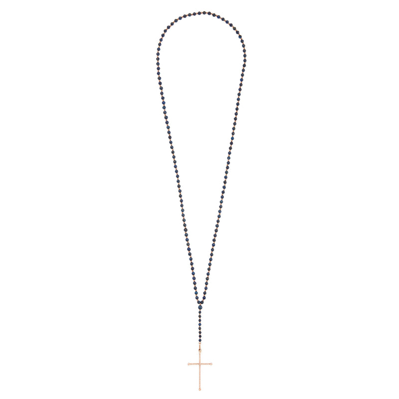 Dumortierite Cross Rosary Necklace