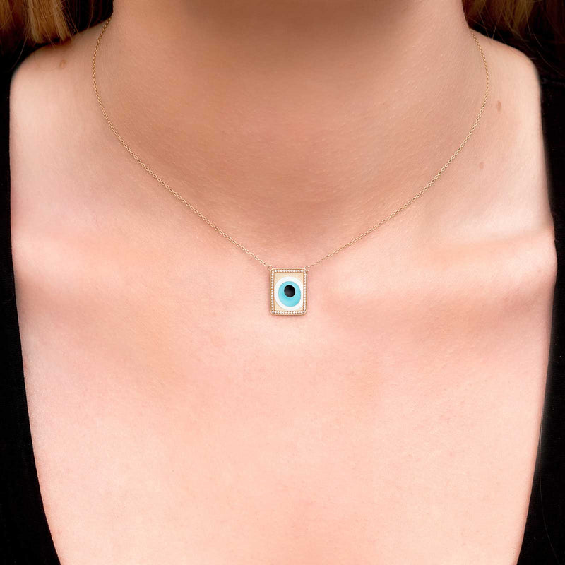 Evil Eye Necklace with Diamond Border