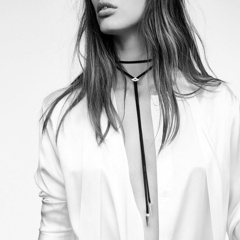 Beige Evil Eye White Diamond Bolo Necklace