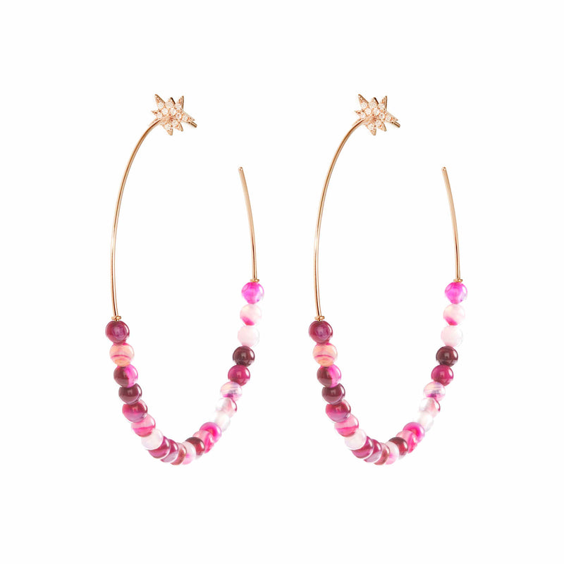Diane Kordas Explosion Pink Agate Hoop Earrings