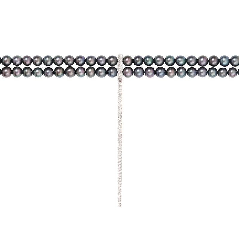 Diamond  Bar Grey Pearl Choker