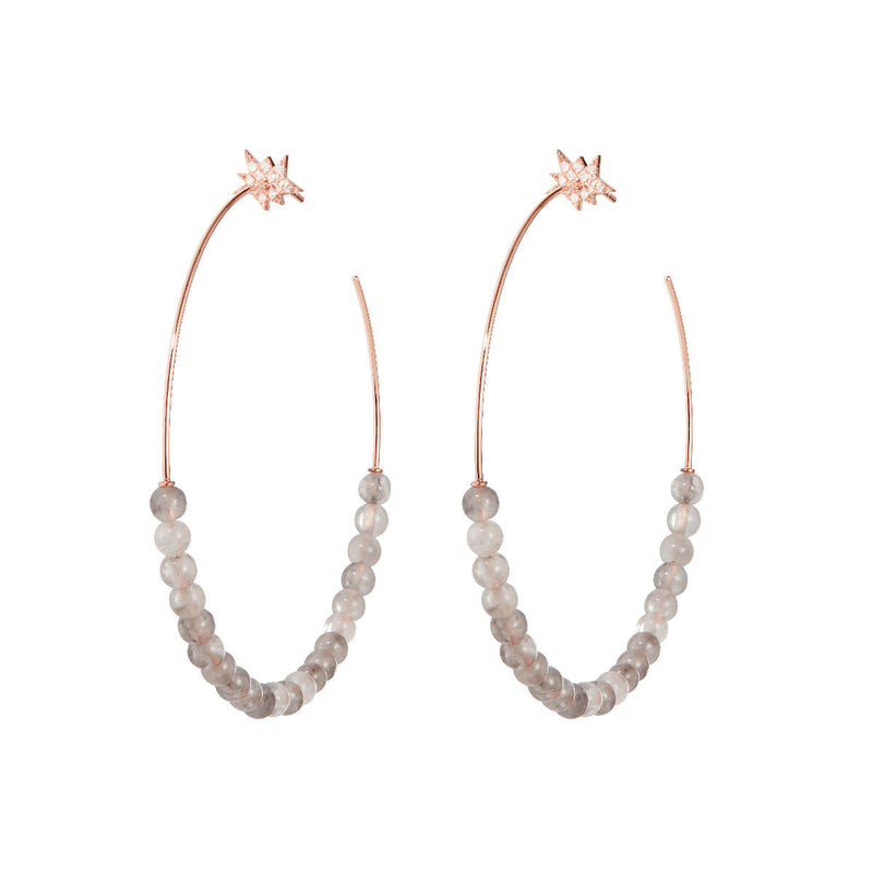 Diane Kordas Explosion Grey Quartz Hoop Earrings