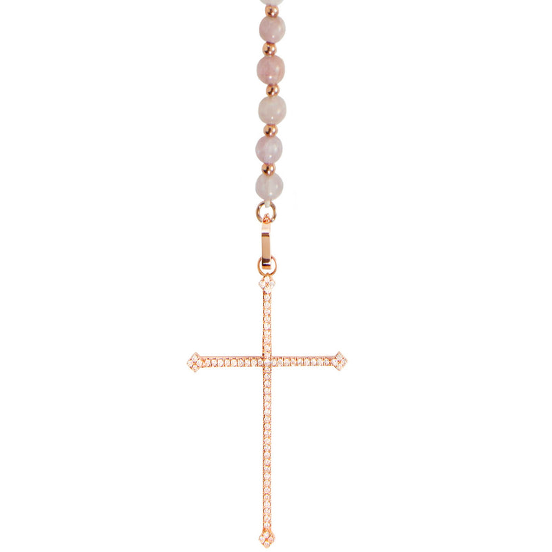 Kunzite Cross Rosary Necklace